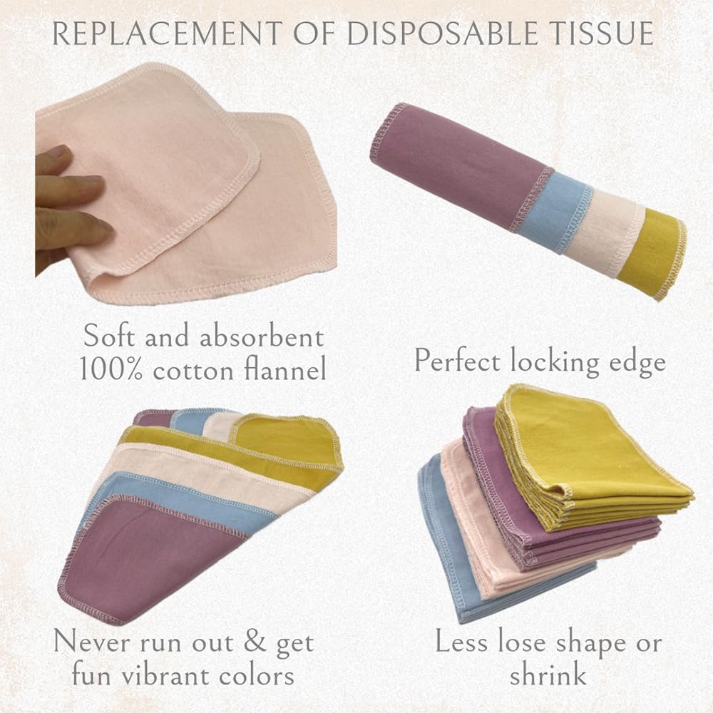 Reusable Toilet Paper Towels 24 Count Roll,Washable Absorbent No Tear Bidet Towels Cotton Cloth,Zero Waste Cleaning Supplies for Bathroom (Solid 4 Colors B) - Image 4