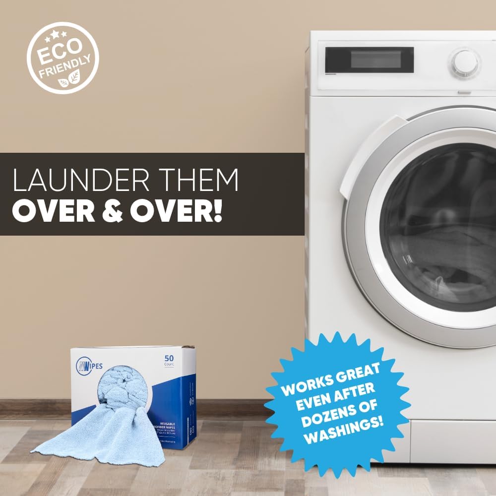 Blue Microfiber Shop Towels | MWipes Reusable Shop Rags | 50 Rags in a Box (400 Count) | Super Absorbent, Machine Washable Hundreds of Times | Automotive, Paint, Industrial, Detailing - Image 5