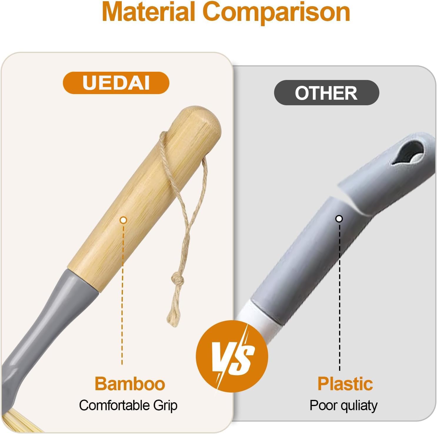 Kitchen Scrub Brushes with Bamboo Handle Built-in Scraper, Dish Brush for Cleaning Pans, Pots, Sink and Counter, 2 Pack - Image 6