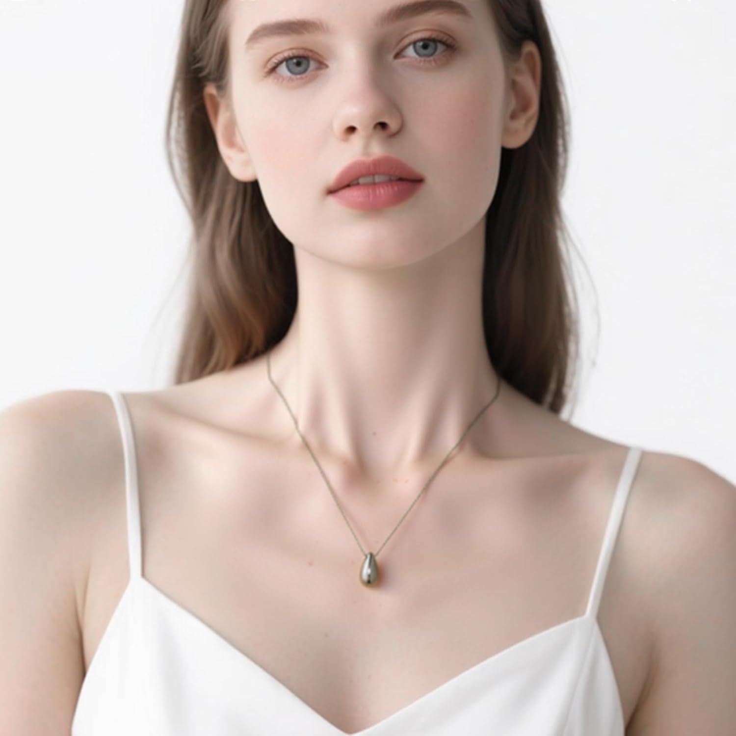 Dainty Teardrop Pendant Necklace for Women 14K Gold Plated Adjustable Silver Necklace Hypoallergenic Nickel Free Sustainable Elegant Everyday Jewelry - Image 8