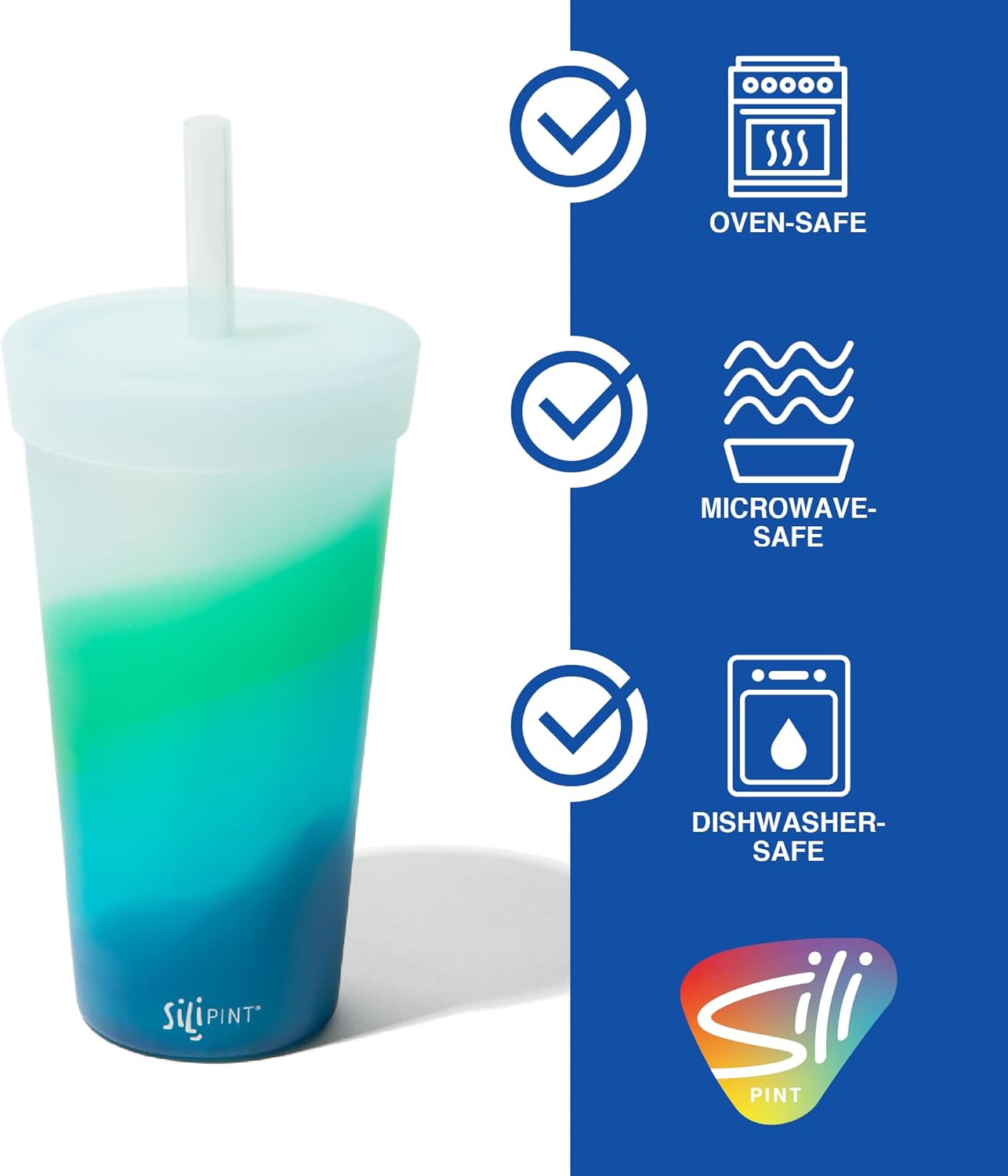 Silipint 22-Ounce Silicone Tumbler Cups with Lids and Straws, Unbreakable, Reusable Tumblers with Airtight Lids and Extra-Thick Straws, Mountain Air, Pack of 1 - Image 3
