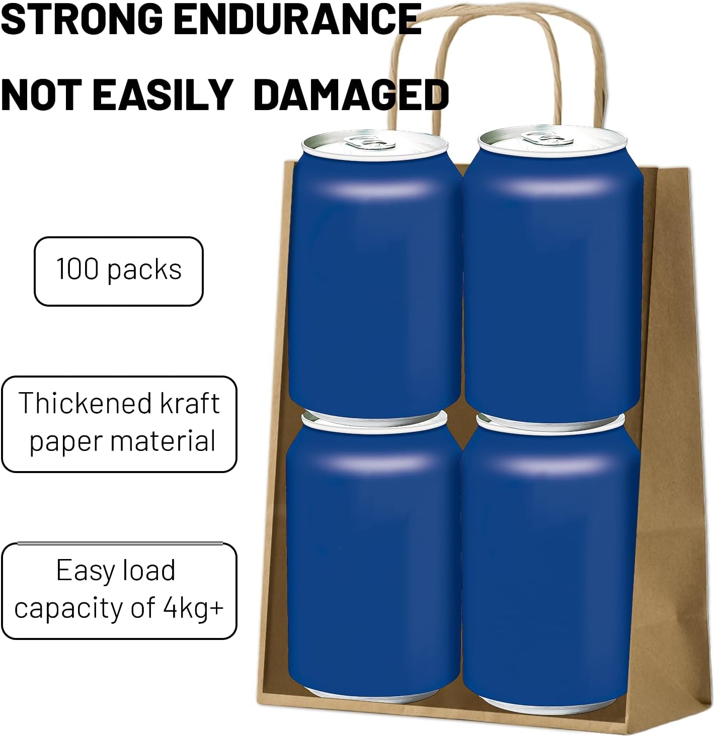 Gift Bags 8.25"X5.9 "X3.15" 100pcs Brown Kraft Paper Bag with Handles for Small Business Christmas Bulk, Wedding, Party Favor, Shopping, Lunch, Halloween Trick-or-Treat Bags - Image 4