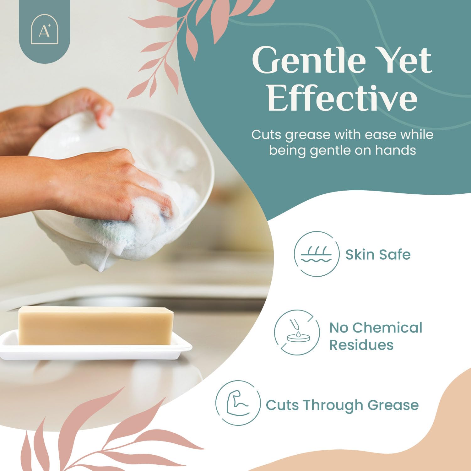 All Natural Dish Soap Bars - Bar Soap for Dishes, Biodegradeable Dish Soap Block, Kitchen Soap, All Natural Non Toxic, Low Waste Kitchen Dishwashing Bar Soap-Spring Scent (1 Pack, 6.3oz) - Image 4