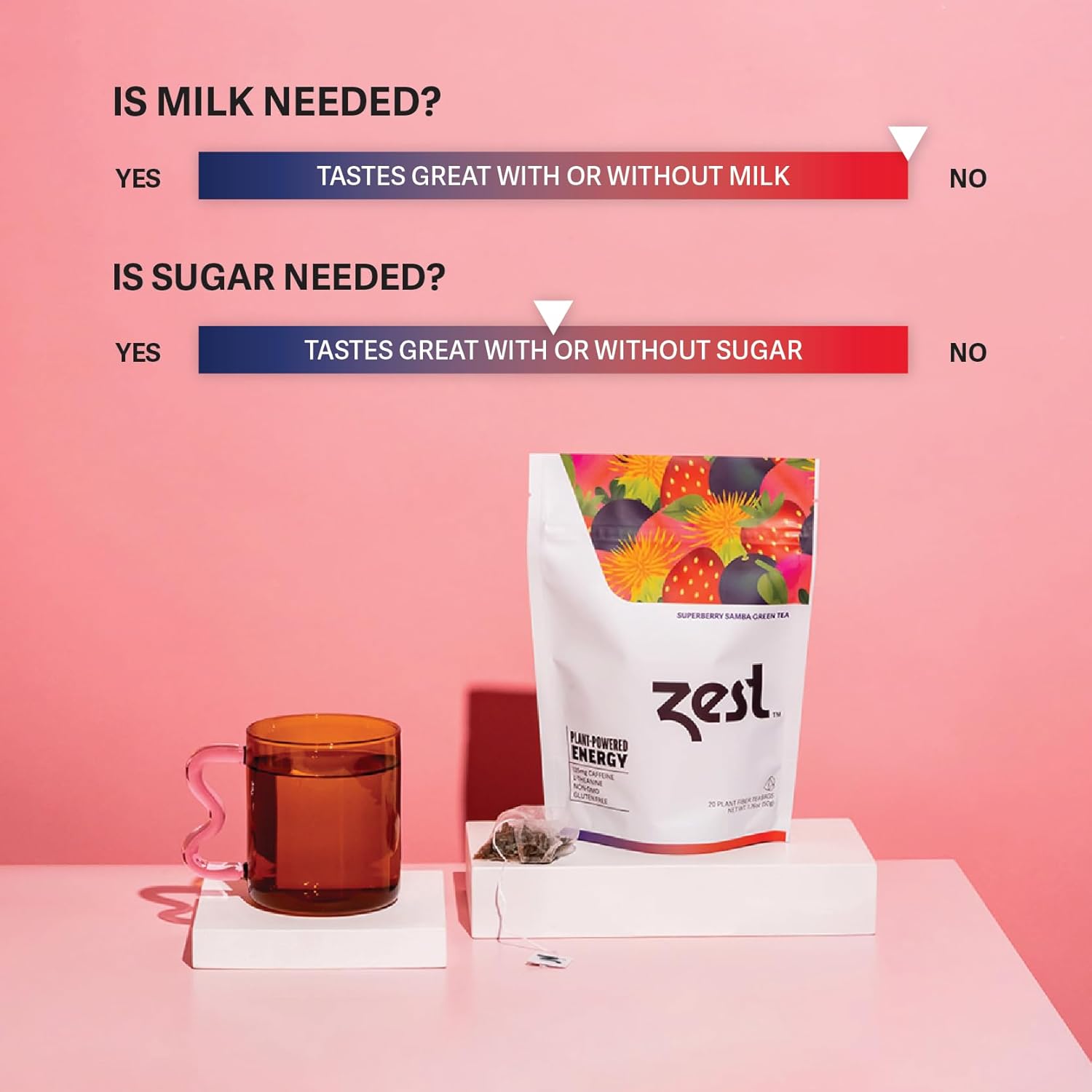 Zest Energy Green Tea - Superberry Samba - High Caffeine Strawberry, Acai, & Passion Fruit Tea - Caffeinated Coffee Altnernative with Antioxidants - Natural, Non-GMO & Keto - 20Ct Pack - 135mg Caf - Image 6