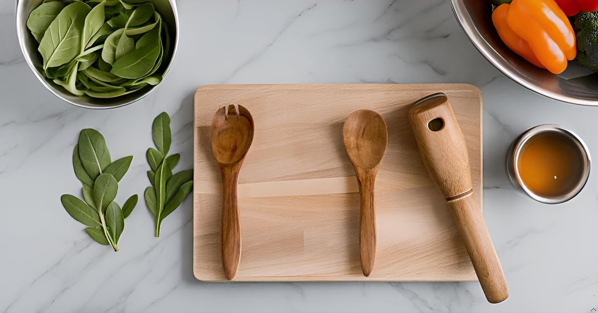 6 Inch Acacia Wood Salad Server Set Wooden Mixing Tongs Dinner Fork & Spoon Serving Utensils For Tossing Salad Handmade Cookware Salad Cooking Utensils & Accessories For Kitchen, Natural Brown - Image 7