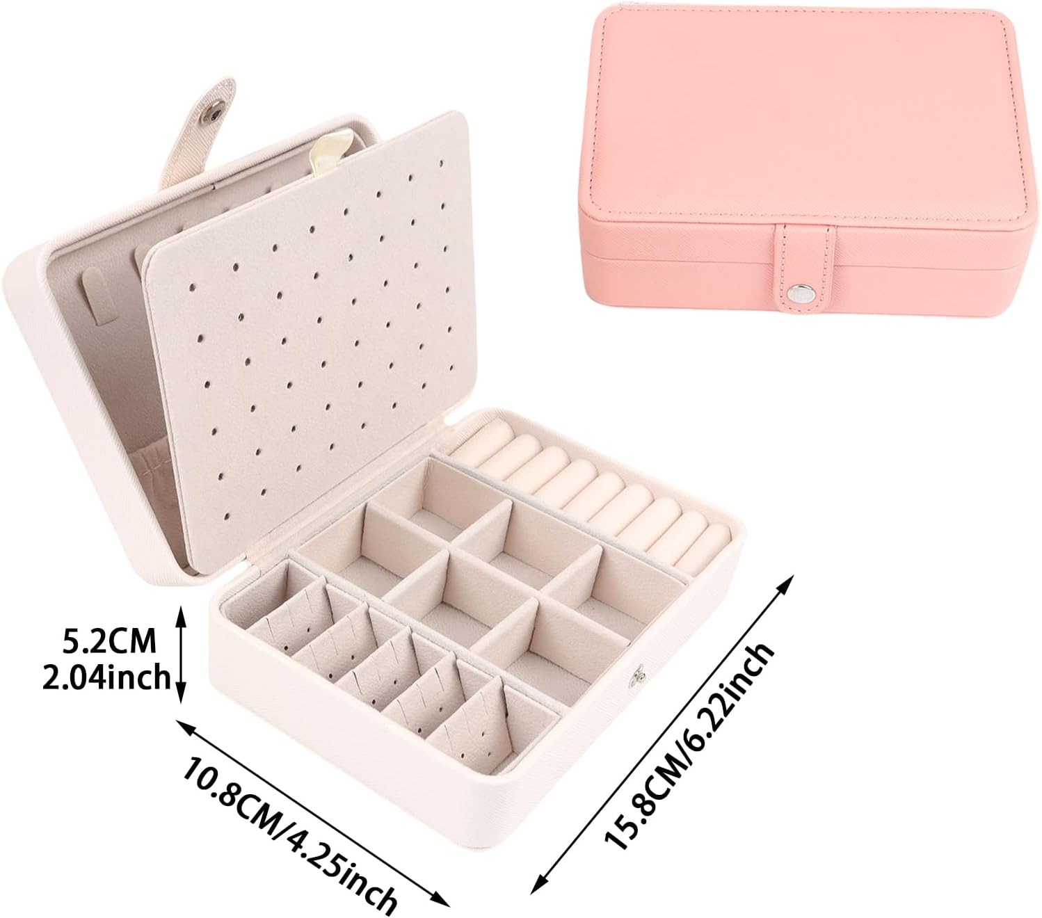 Travel Jewelry Box for Women - Pink PU Leather Portable Travel Jewelry Case with Earring Holder & Multi-Layer Organizer, Stylish Small Jewelry Storage Gift for Girls on The Go - Image 7