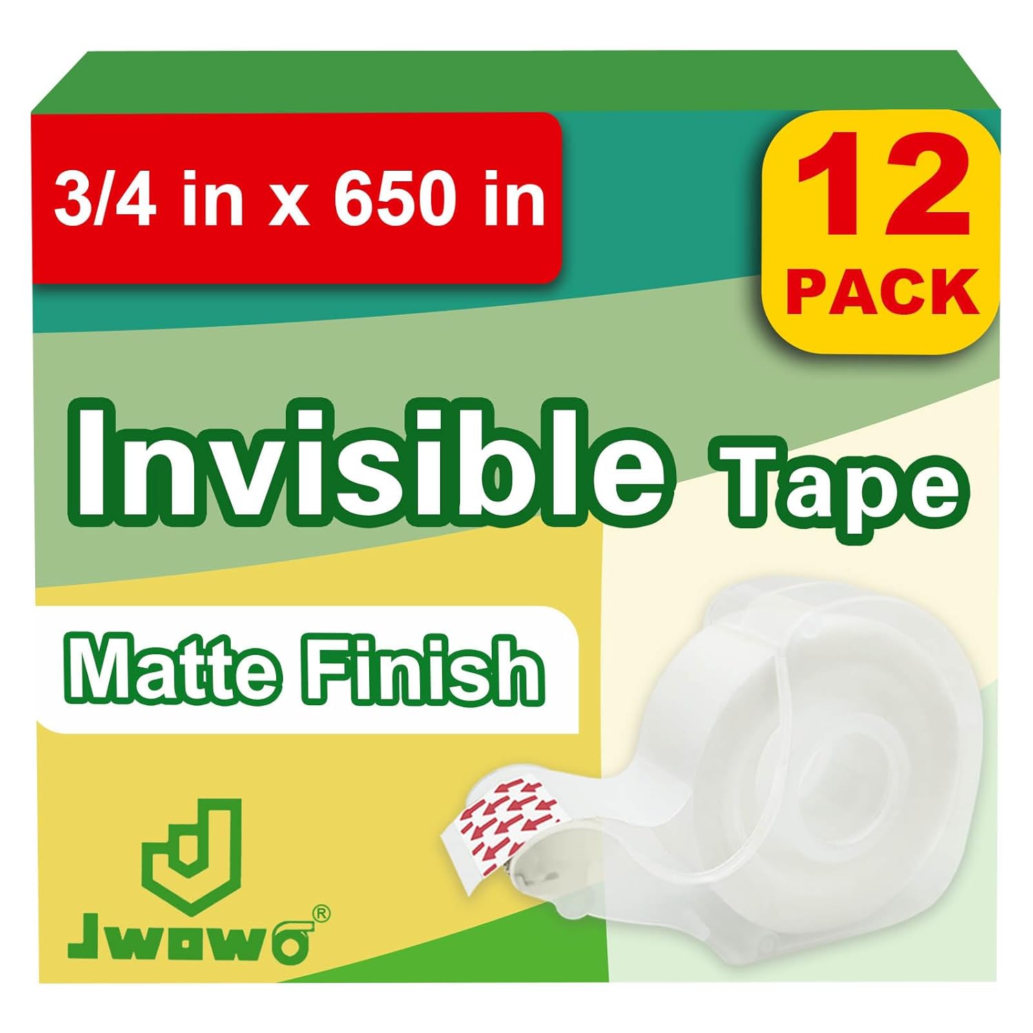 12 Invisible Tape with 12 Refillable Tape Dispenser, Home Office Supplies and Back to School Supplies for College and Classrooms, Matte Finish, 3/4 in x 650 in - Image 2