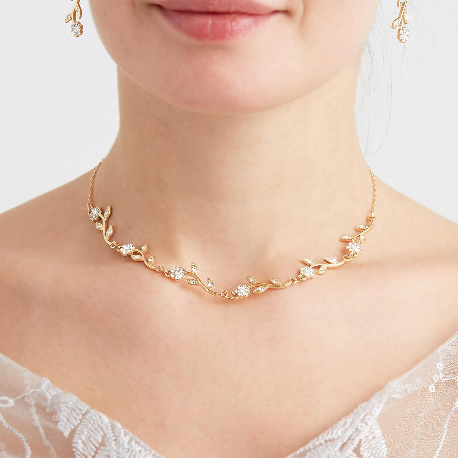 Bridesmaid Gift Jewelry Sets of 1 4 6 7 8 for Wedding,Pave Crystal Simulated Diamond Leaf Flower Jewelry Set for Bridesmaid - Image 3