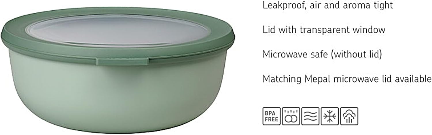 Mepal Cirqula 101oz/3,000ml Multi Food Storage & Serving Bowl with Transparent Lids | Perfect for Food Prep | Microwave & Dishwasher Safe | Nordic Lilac | Made in Holland - Image 5