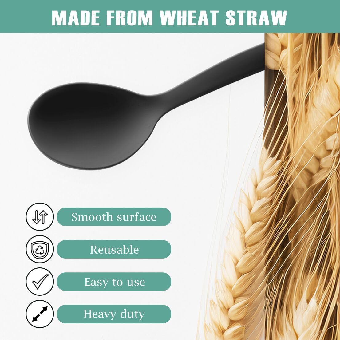 Reusable Plastic Serving Utensils Set of 24, Wheat straw Large Serving set 10" Serving Spoons/10" Slotted Spoons/9.4" Tongs, for Party Chafing Dish Buffet Catering (Black, Not for Cooking) - Image 5