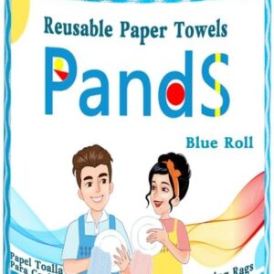 Reusable Paper Towels Washable Roll 60 Ct, Heavy Duty Odor Free, Disposable Dish Cloths, Blue