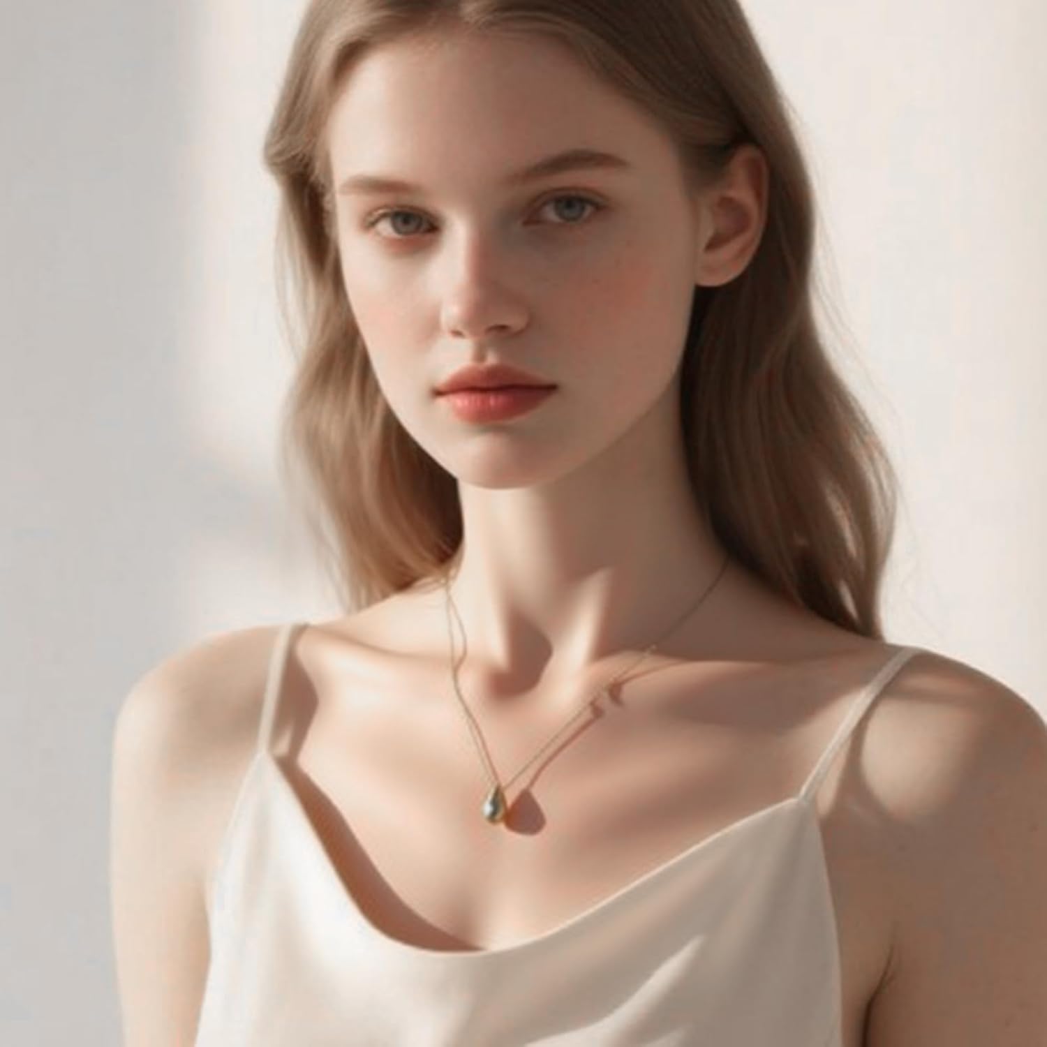 Dainty Teardrop Pendant Necklace for Women 14K Gold Plated Adjustable Silver Necklace Hypoallergenic Nickel Free Sustainable Elegant Everyday Jewelry - Image 3