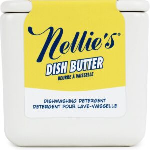 Nellie’s Dish Butter – Zero-Waste Alternative to Liquid Dish Soap with Reusable Ceramic Container (White) – Light Lemongrass Scent – Plastic-Free Dishwashing – (Made in Canada)