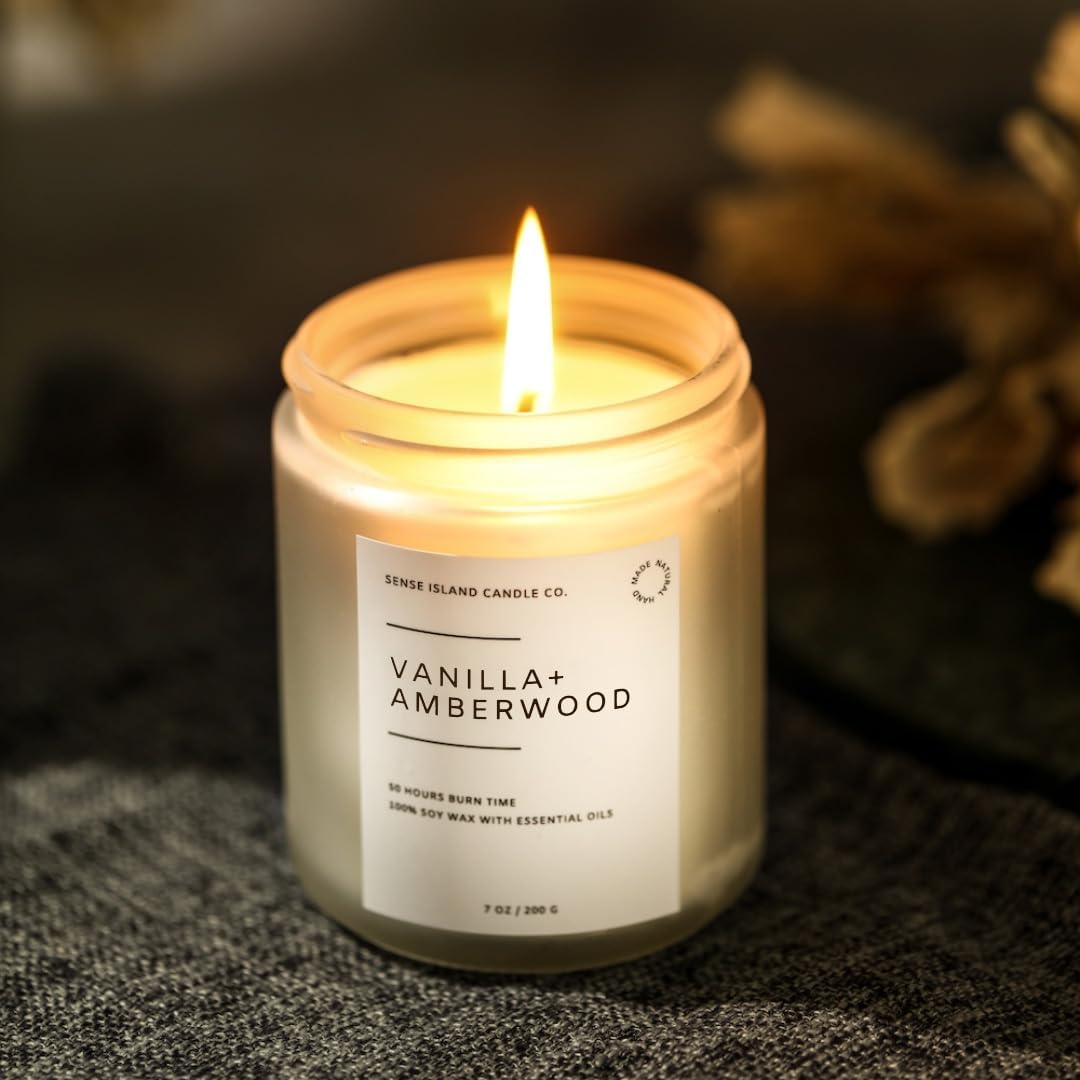 Vanilla Amber Wood Scented Candle – 100% Soy Wax, 50 Hour Burn – Amberwood, Warm Vanilla, Cozy Aromatherapy Gift for Women or Men – Luxury Candle for Home, Bedroom, Bath, Relaxation - Image 5