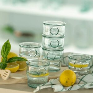 Euro Ceramica Barra Collection Stackable Recycled Glass Tumblers, 10 oz Drinking Glasses, Set of 6