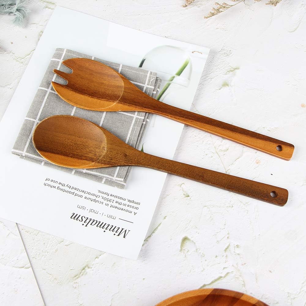 AIDEA Acacia Wood Salad Tongs for Serving, Spoon Salad Utensils Set, Wooden Fork and Spoon for Salad - Image 7