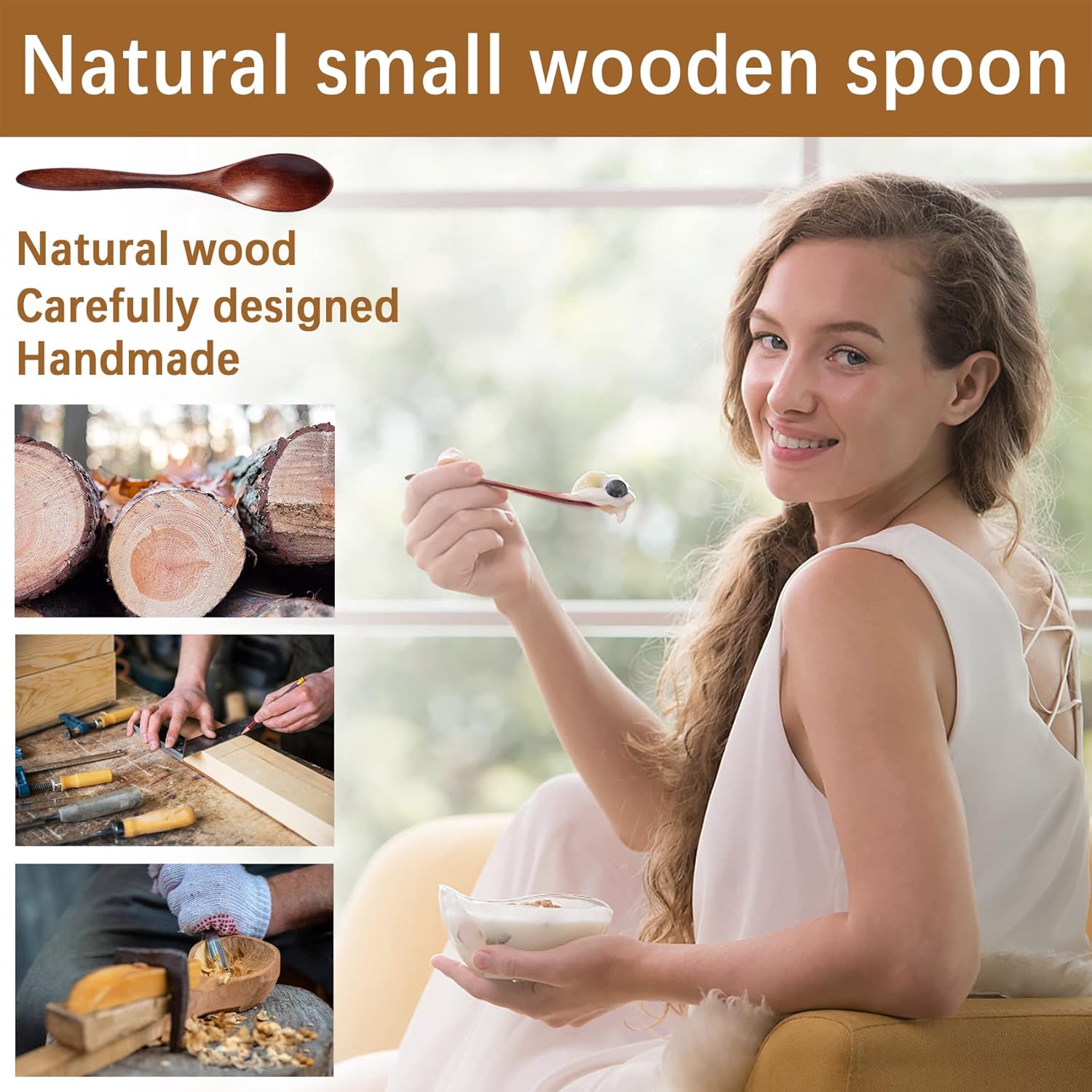 7 PCS Small Wooden Spoons, 5.8 Inch Honey Spoons for Tea, Hardwood Wooden Honey Teaspoon for Coffee, Little Tiny Wood Spoons, Bamboo Table Spoon for stirring, Wooden Spoons for Utensils Set - Image 3