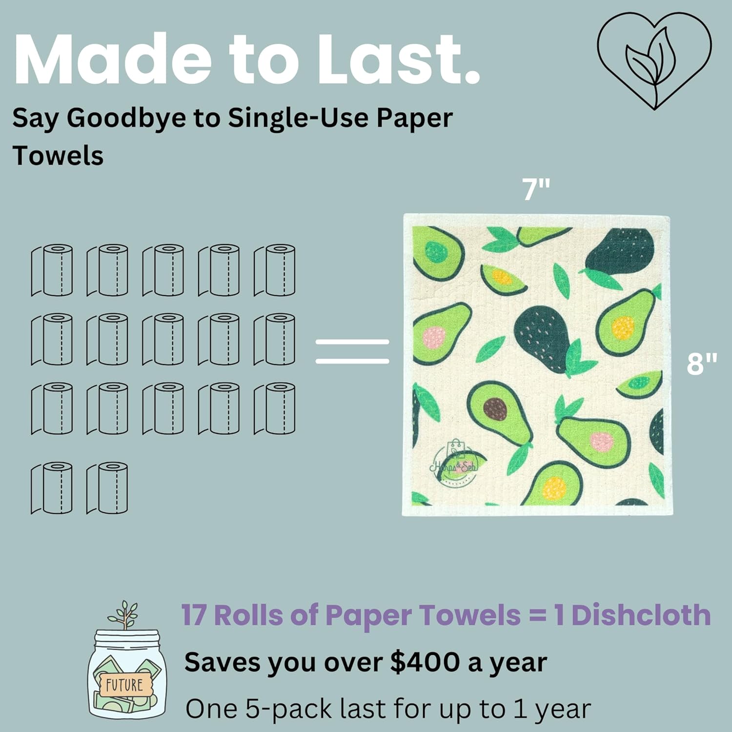 Harps&Seb Swedish Dishcloths for Kitchen Dish Towels - 5 Pack, Non-Scratch Reusable Paper Towels, Super Absorbent Washable Swedish Dish Cloths, No Odor, Biodegradable, Fruit Design - Image 5