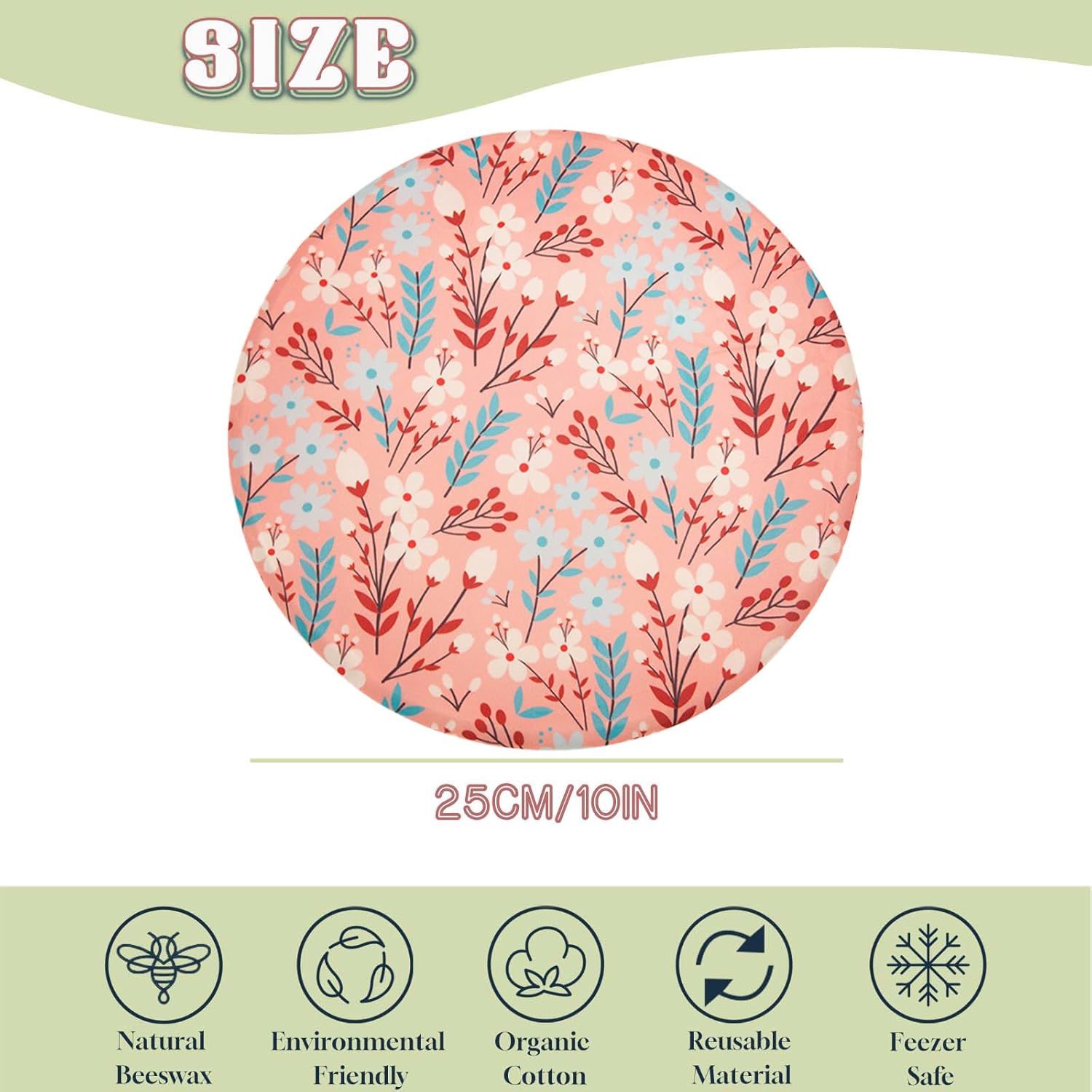 3 Pcs Reusable Bowl Lids - Eco Friendly Beeswax Food Packaging - Elastic Fabric Bowl Covers - Sustainable Food Storage Cotton Bread Lids for Leftover, Fruit, Salads - Image 3