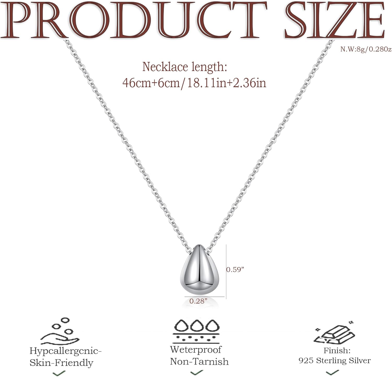 Dainty Teardrop Pendant Necklace for Women 14K Gold Plated Adjustable Silver Necklace Hypoallergenic Nickel Free Sustainable Elegant Everyday Jewelry - Image 4