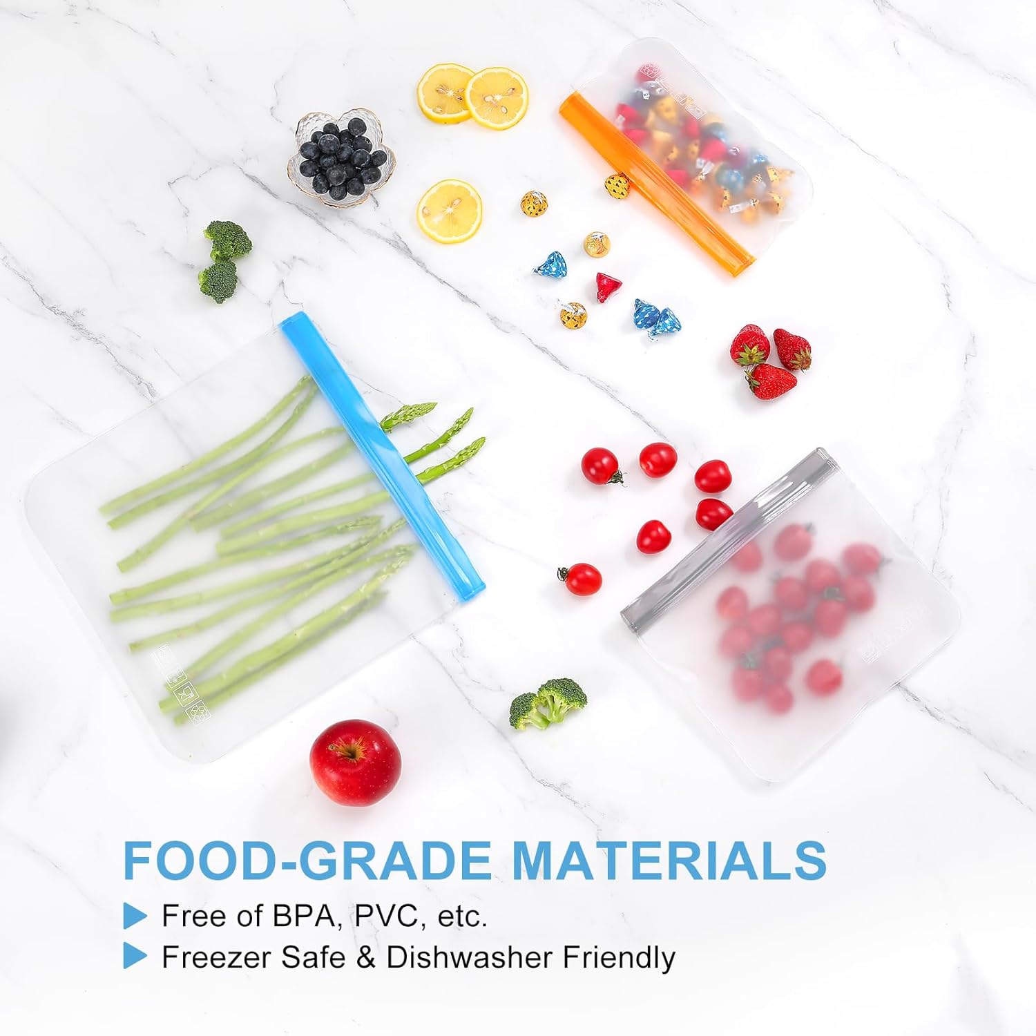 Lerine 10 Pack Dishwasher Safe Reusable Bags, Leakproof Reusable Freezer Bags, BPA Free Food Storage Bags for Marinate Food Travel - 3 Gallon 4 Sandwich 3 Snack - Image 6