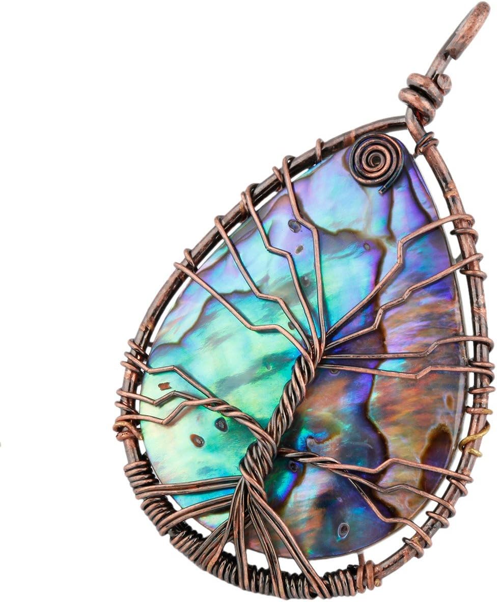 SUNYIK Teardrop Rainbow Abalone Shell Stone Pendant Necklace - Image 3
