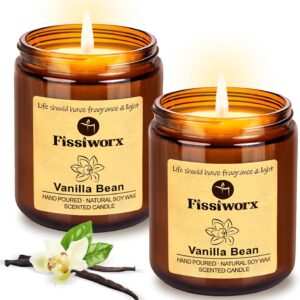 Vanilla Scented Candle Set 2 Pack, Candle for Home Scented, Odor Eliminating, Stress Relief, total15oz, 110 Hours Long Lasting Candles, Soy Candle Gift Set for Women