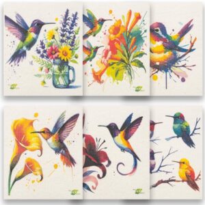 Cellulose Sponge Dish Towels – Mixed Set of 6 (One of Each Design) Humingbirds Swedish Dish Cloths