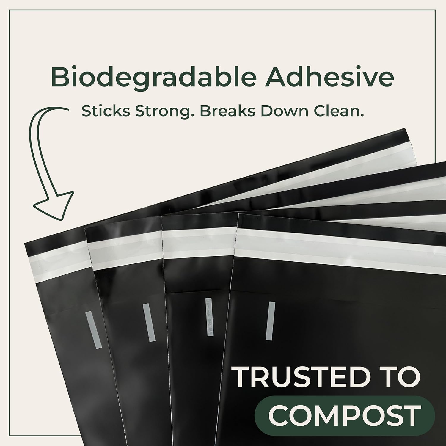 Eco Mailers by Ellspo Eco | 10x13 inch Certified Compostable Poly Shipping Bags, Pack of 50, Modern Matte Black Color, Sustainable Packaging Supplies - Image 4