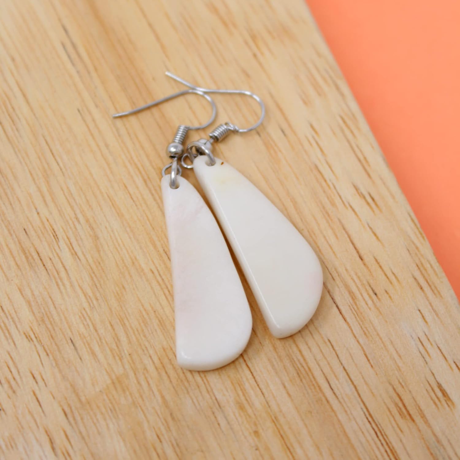 Tagua Nut Earrings Slivers Handmade Fair Trade, Lightweight by Florama Natural Jewelry (Ivory White) - Image 4