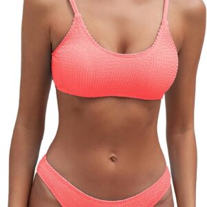 Fanuerg Women’s Ribbed Bikini Sets Scoop Neck Cheeky Swimsuit Textured Two Piece Bathing Suit