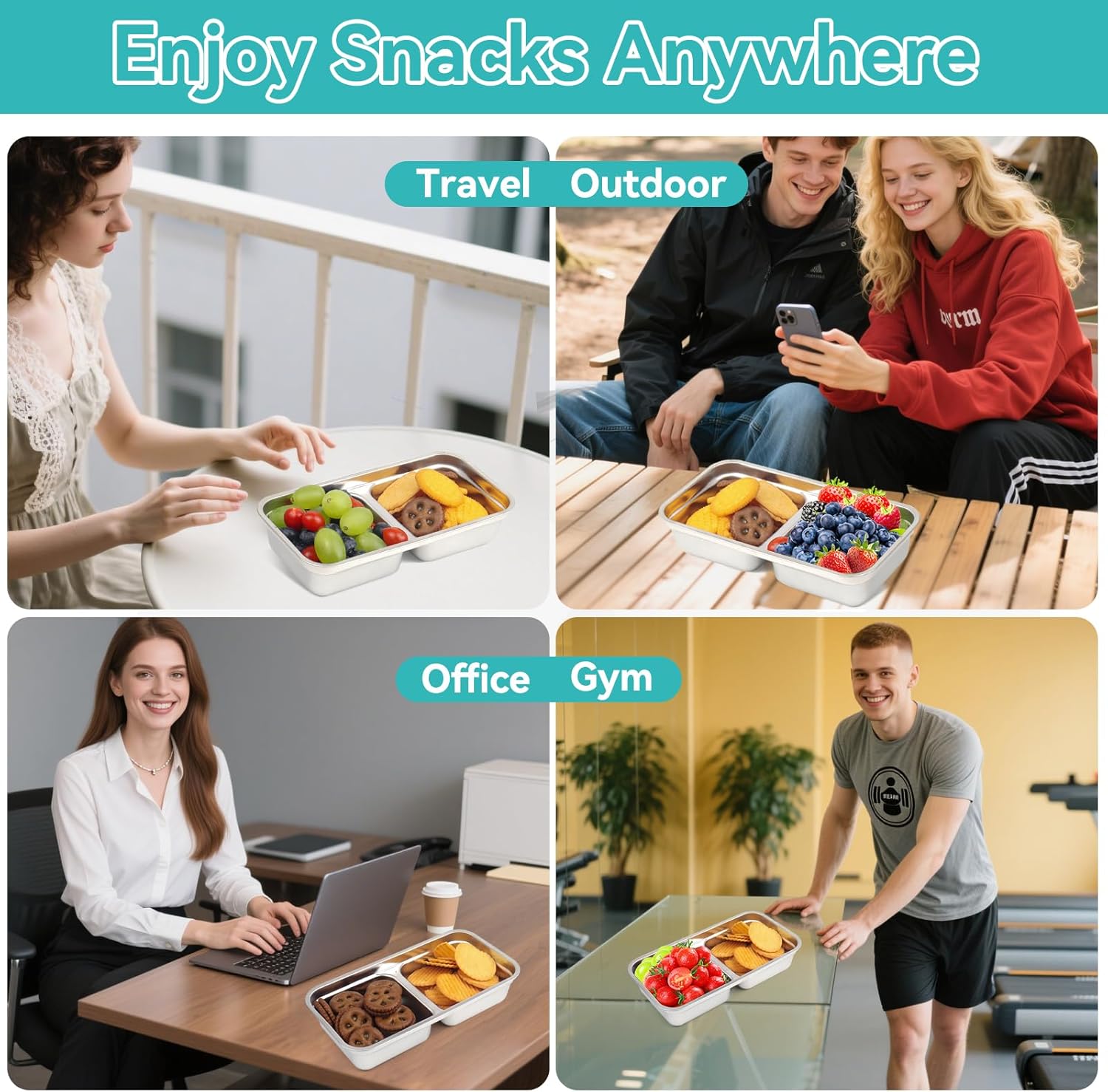 Stainless Steel Snack Containers, 2 Pack Grab and Go Snack Containers Reusable, Double Compartment Food Storage Containers with Lids for Travel and Outdoor Camping - Image 7