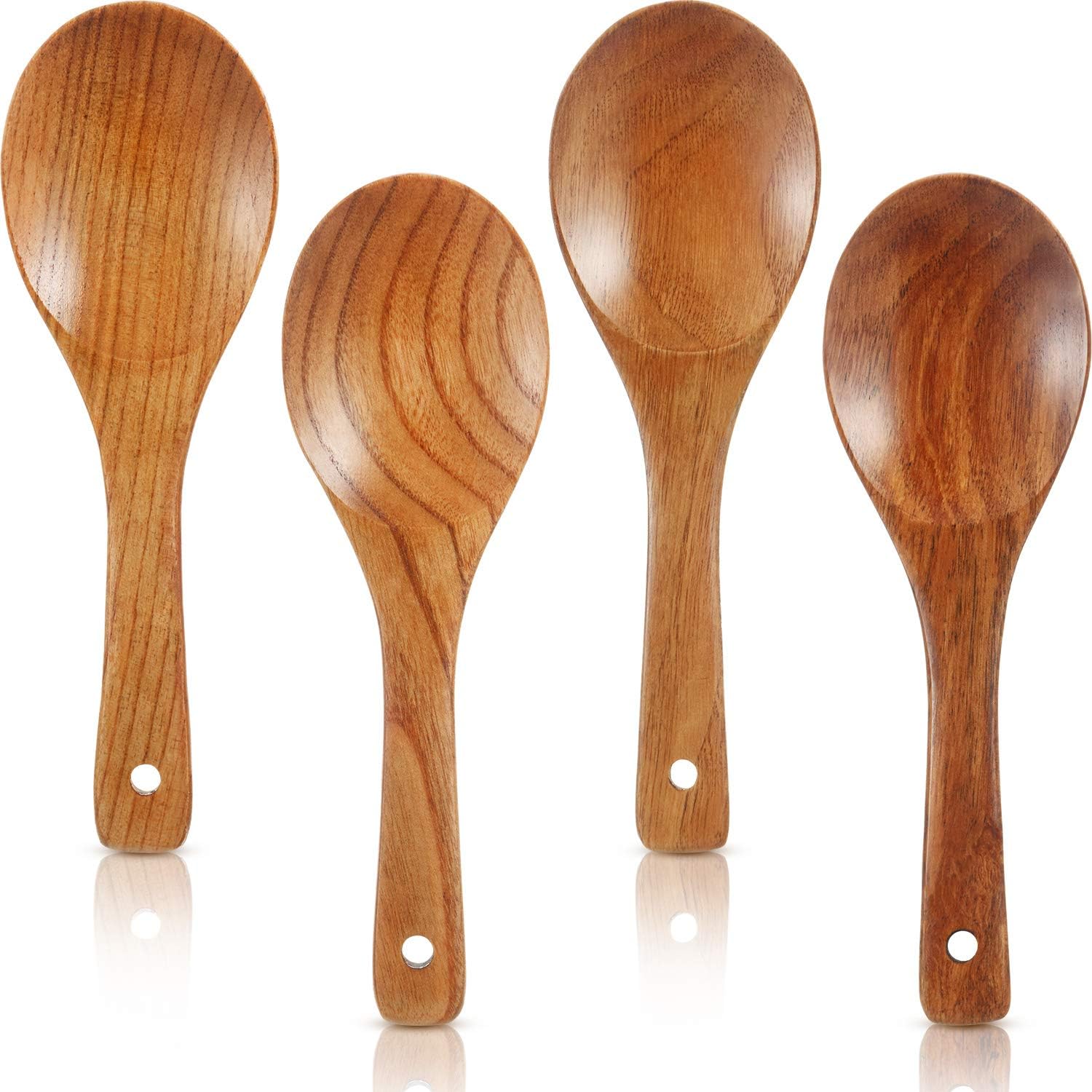 4 Pieces Wooden Spoons Set 9 Inch for Cooking, Serving Salad, Stirring Soup, Rice, Nonstick Heat Resistance Easy to Use - Image 2