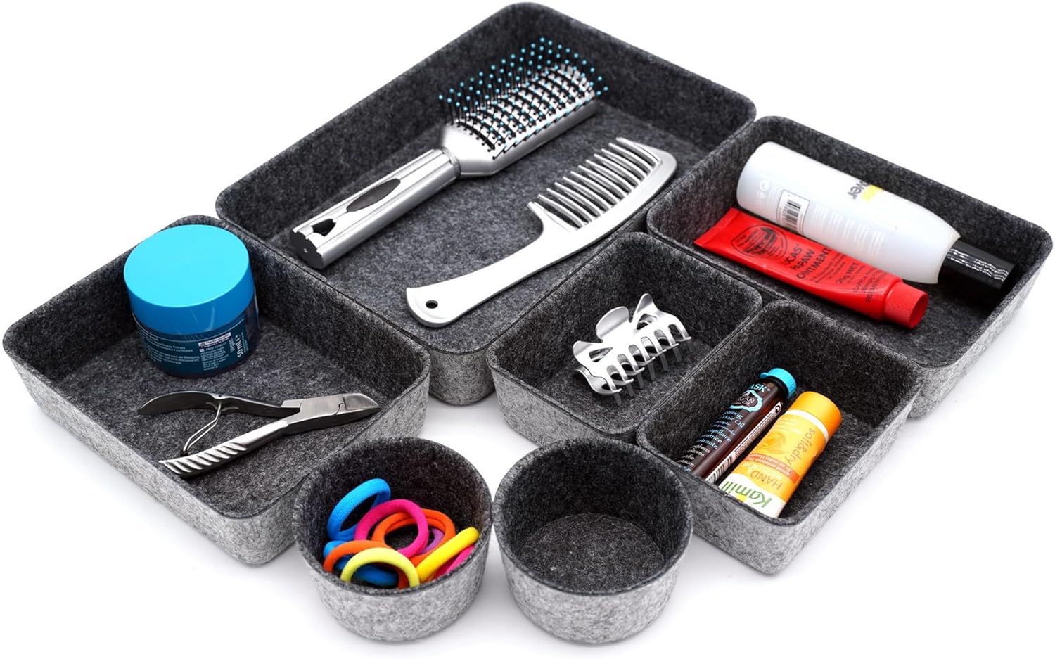 Welaxy Drawer organizer felt trays desk storage bins dividers small drawers organizing box for office supplies interior cozy decor catchall entryway key holder 7-piece back to school (Charcoal) - Image 7