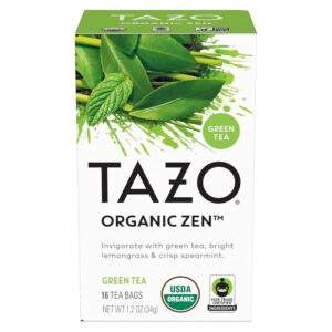 TAZO Organic Zen Green Tea, Caffeinated Tea with Refreshing Lemongrass & Spearmint, 16 Total Bags