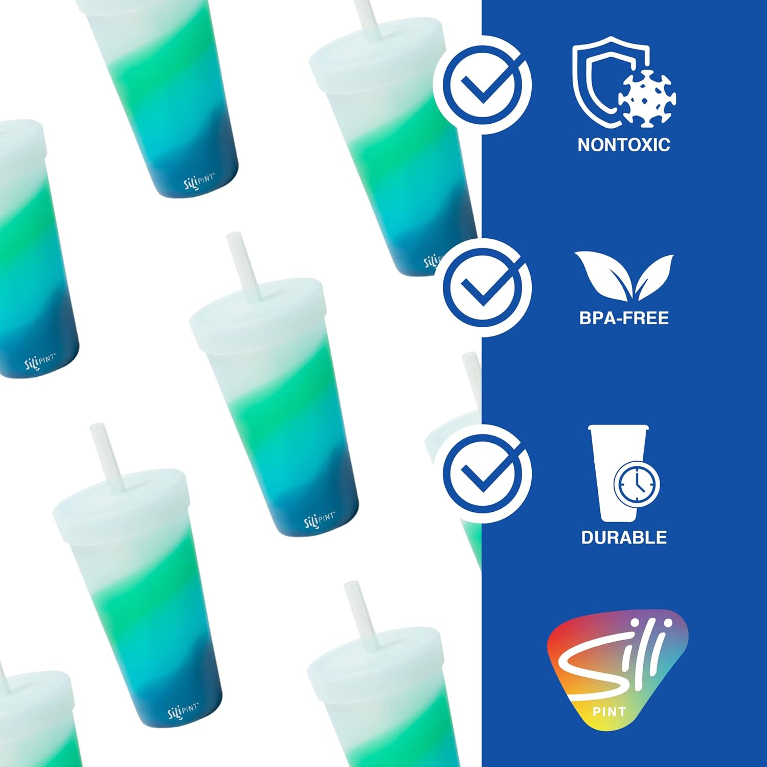 Silipint 22-Ounce Silicone Tumbler Cups with Lids and Straws, Unbreakable, Reusable Tumblers with Airtight Lids and Extra-Thick Straws, Mountain Air, Pack of 1 - Image 4