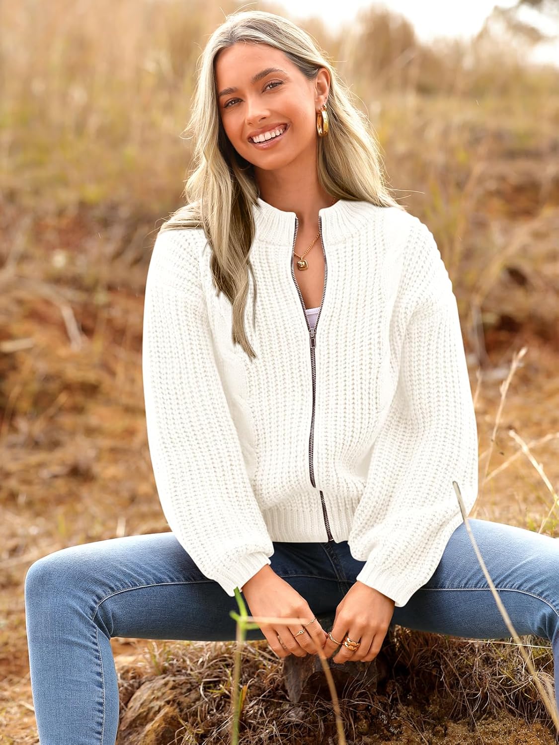 PRETTYGARDEN Women's Chunky Knit Open Front Sweater Long Sleeve Zipper Loose Short Cardigan Outerwear Coats - Image 9