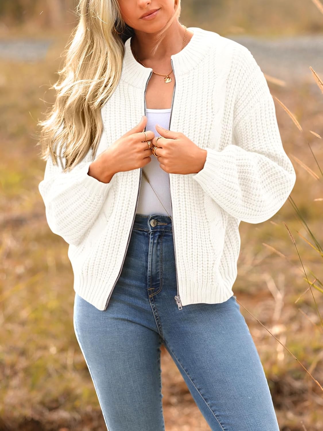 PRETTYGARDEN Women's Chunky Knit Open Front Sweater Long Sleeve Zipper Loose Short Cardigan Outerwear Coats - Image 8