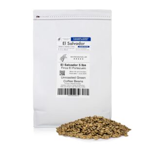 Single Origin Unroasted Green Coffee Beans, From El Salvador, Specialty Grade, Finca Portezuel, Bourbon and Caturra Varietals (5 lbs, El Salvador Honey)