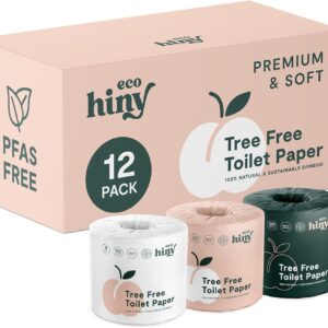 ecoHiny Premium & Soft Bamboo Toilet Paper | 12 Mega Rolls, 3 ply & 350 Sheets | FSC Certified, PFAS Free, BPA Free, Septic Safe | Tree Free Toilet Tissues | Plastic Free Packaging
