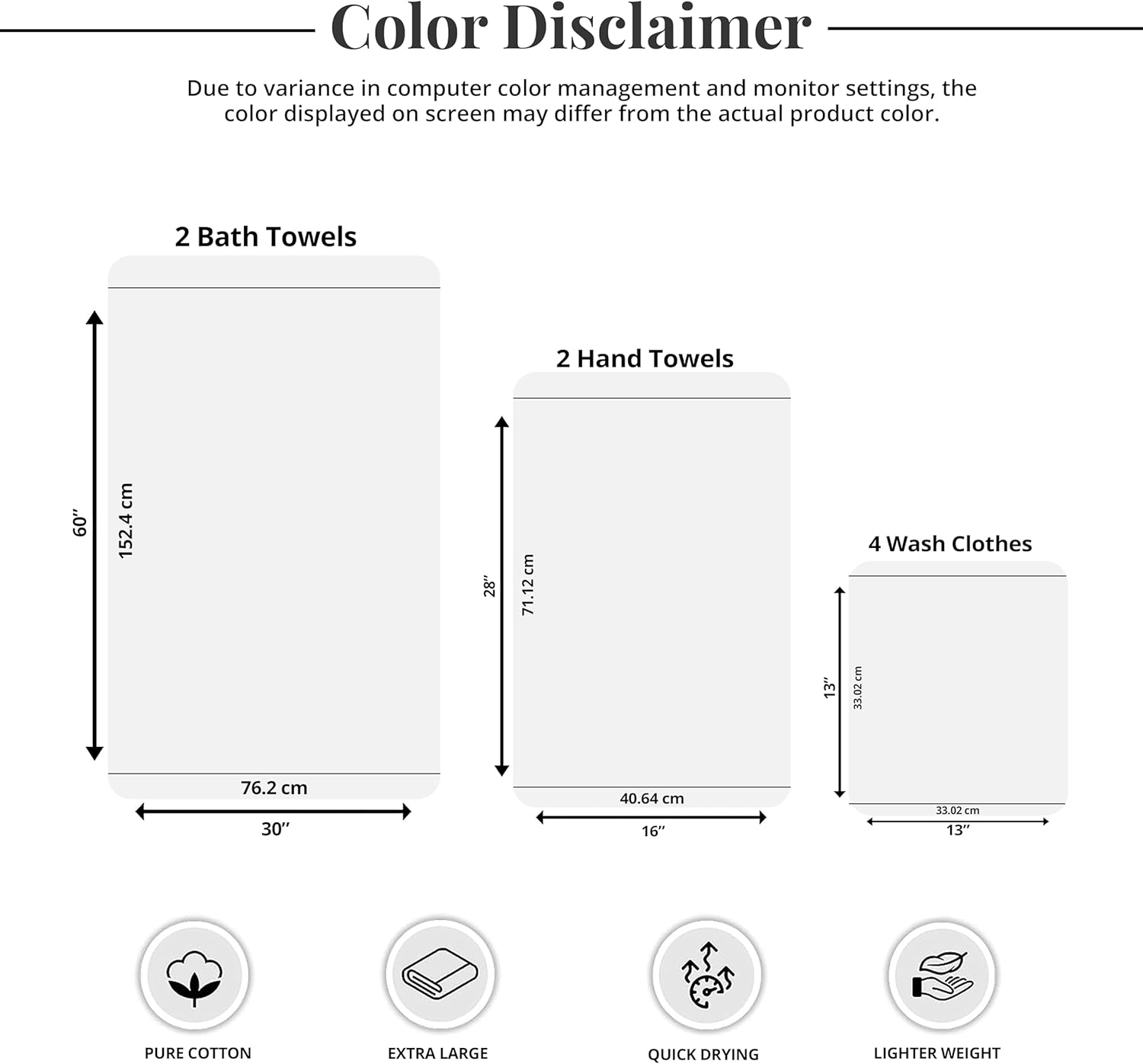 Tens Towels Pack of 8 Towels Set, 2 Extra Large Bath, 2 Hand, 4 Washcloths, 100% Cotton, Lighter Weight, Quicker to Dry, Super Absorbent, Perfect for Bathroom, Dark Grey - Image 6