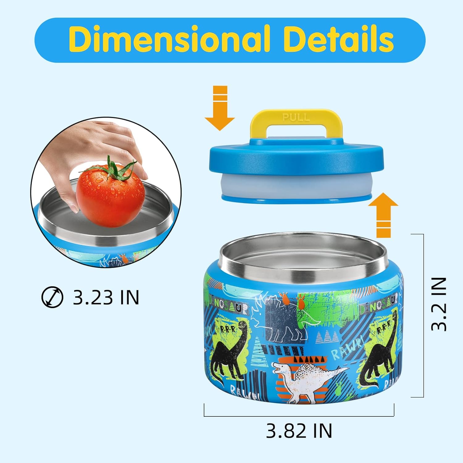 8 Oz Thermo Food Jar for Hot & Cold Food for Kids, Insulated Lunch Containers Hot Food Jar,Leak-Proof Vacuum Stainless Steel Wide Mouth Lunch Soup Thermo for School (BLUE-Dinosaur) - Image 6
