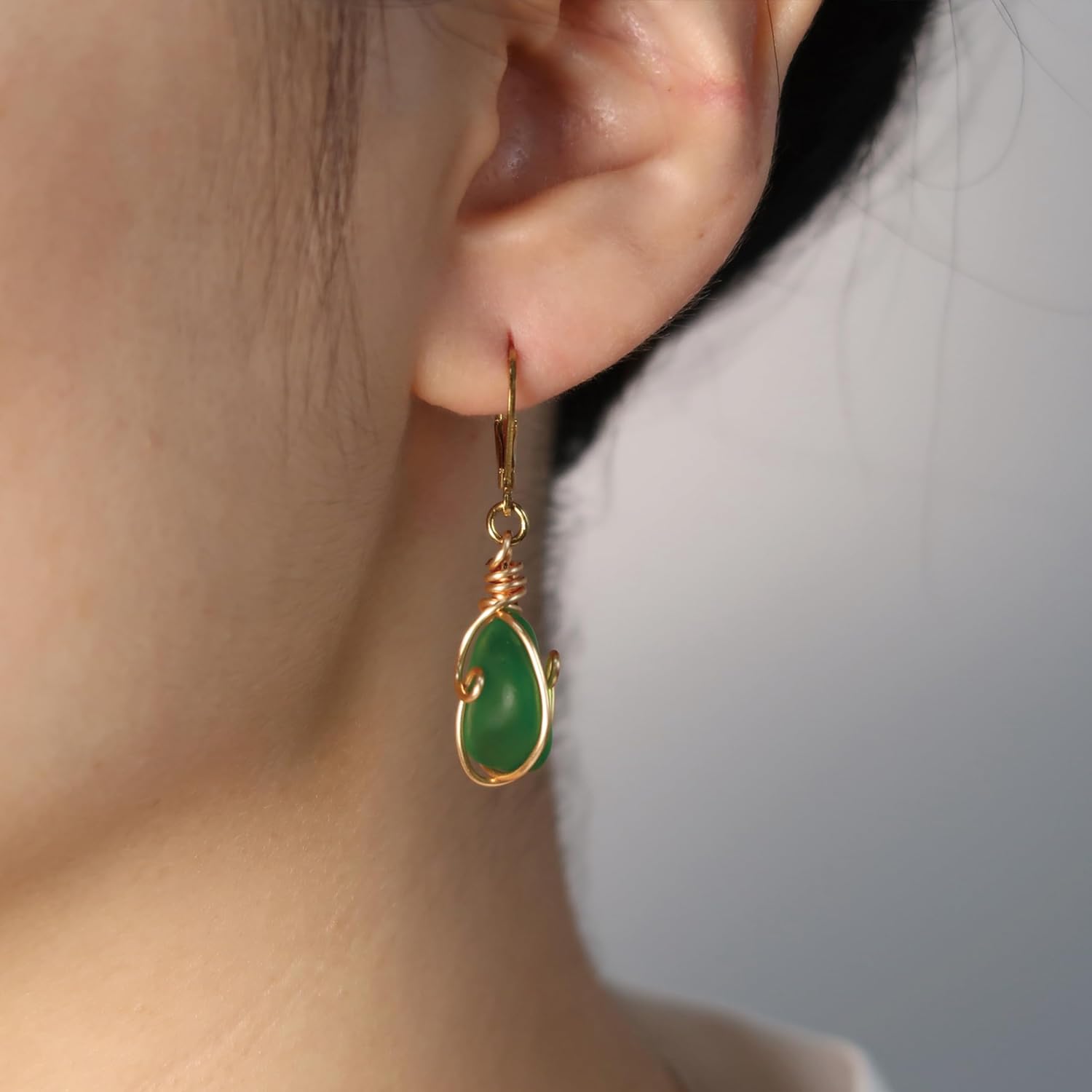 Handmade 14K Gold Sea Glass Wire Wrap Drop Earrings Jewelry (Green),Beach Earrings, Summer Gift, Ocean Jewelry Inspirational Gifts for Women, Mom, Sister - Image 3