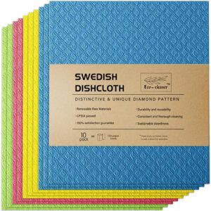 Swedish Dishcloths for Kitchen Assorted 10 Pack Reusable Compostable Kitchen Cloth Made in Germany Cellulose Sponge Swedish Dish Cloths for Washing Dishes Reusable Paper Towels Washable