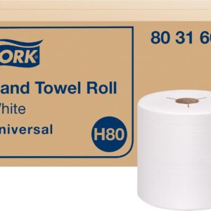 Tork Hand Towel Roll White H80, Universal, 100% Recycled Fiber, 6 Rolls x 630 ft, 8031600