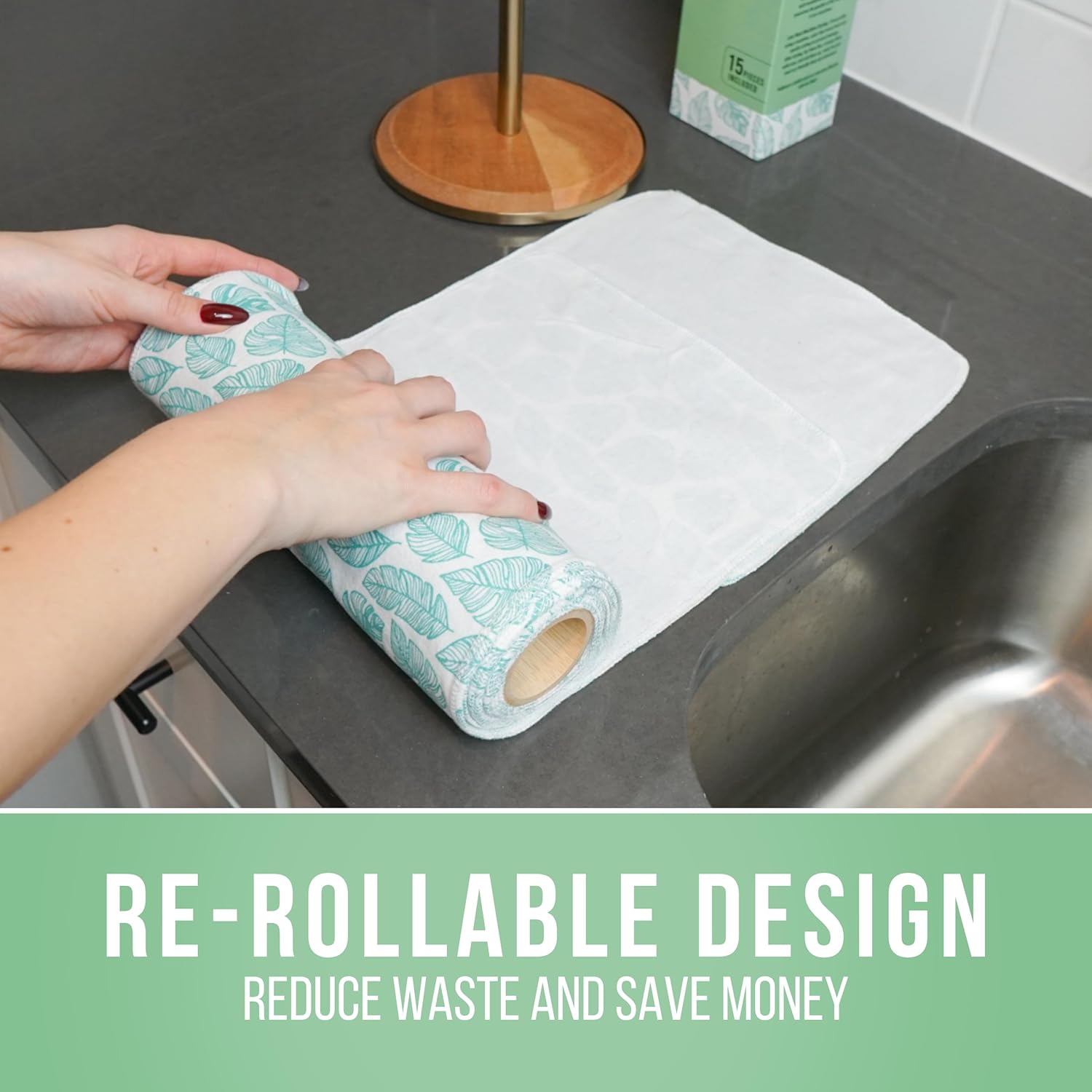 Reusable Paper Towels - Pack of Paperless & Washable Towels, 100% Cotton, Highly Absorbent, and Built to Last, Kitchen Dish Cloth Alternative (Pastels, 15 Pieces) - Image 5