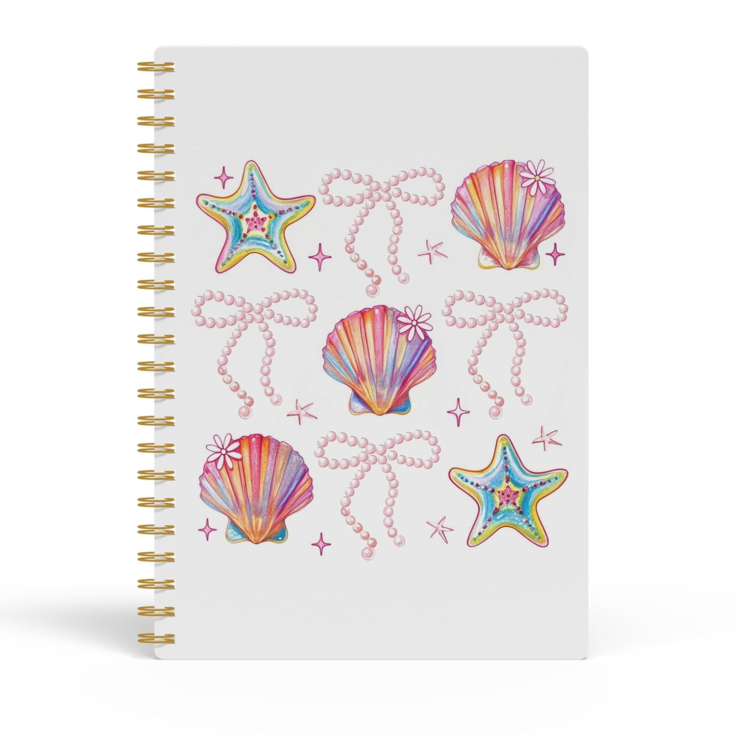 Evcprz Coquette Seashell Beach Spiral Notebook, Pink Coastal Journal, Preppy Ocean Journals, Girly Office Supplies, Beach Lover Gifts, Trendy Pearl Conch Beachy Notebooks 5.5x8.3 Inch - Image 2