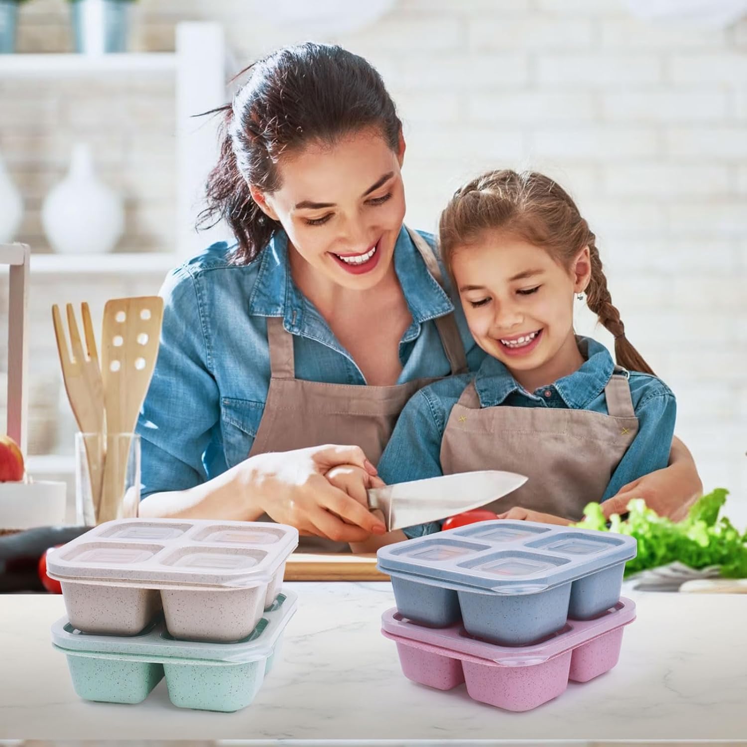 4 Pack Snack Containers, Divided Bento Snack Box, 4 Compartments Reusable Meal Prep Lunch Containers for Kids Adults, Food Storage Containers for School Work Travel - Image 7