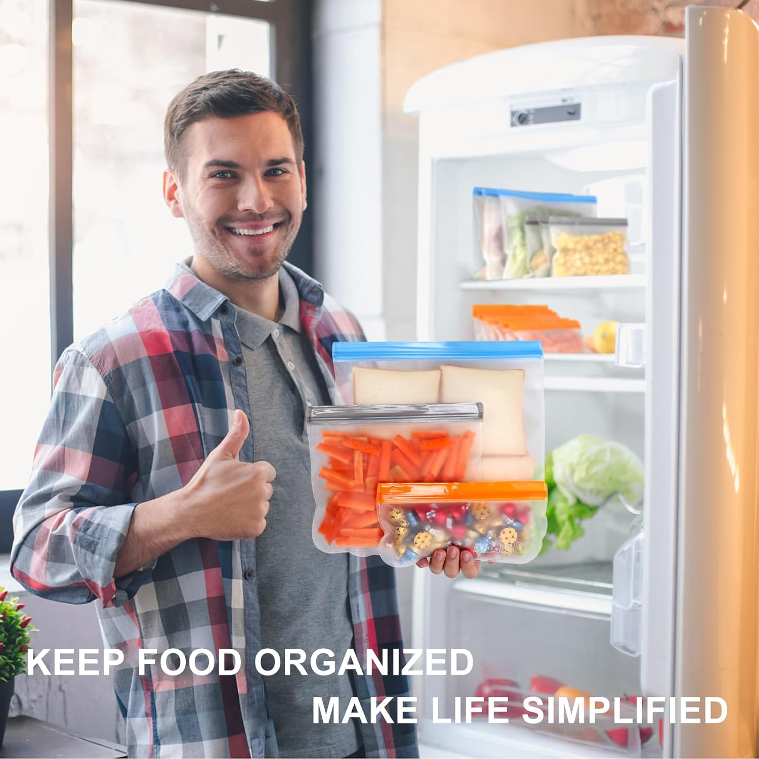 Lerine 10 Pack Dishwasher Safe Reusable Bags, Leakproof Reusable Freezer Bags, BPA Free Food Storage Bags for Marinate Food Travel - 3 Gallon 4 Sandwich 3 Snack - Image 4