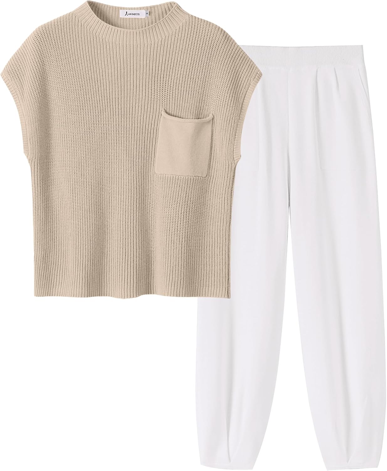 ANRABESS Women's Two Piece Outfits Knit Sweater Vest Crop Top Pants Lounge Matching Tracksuit Sweatsuit Travel Clothes Sets - Image 2